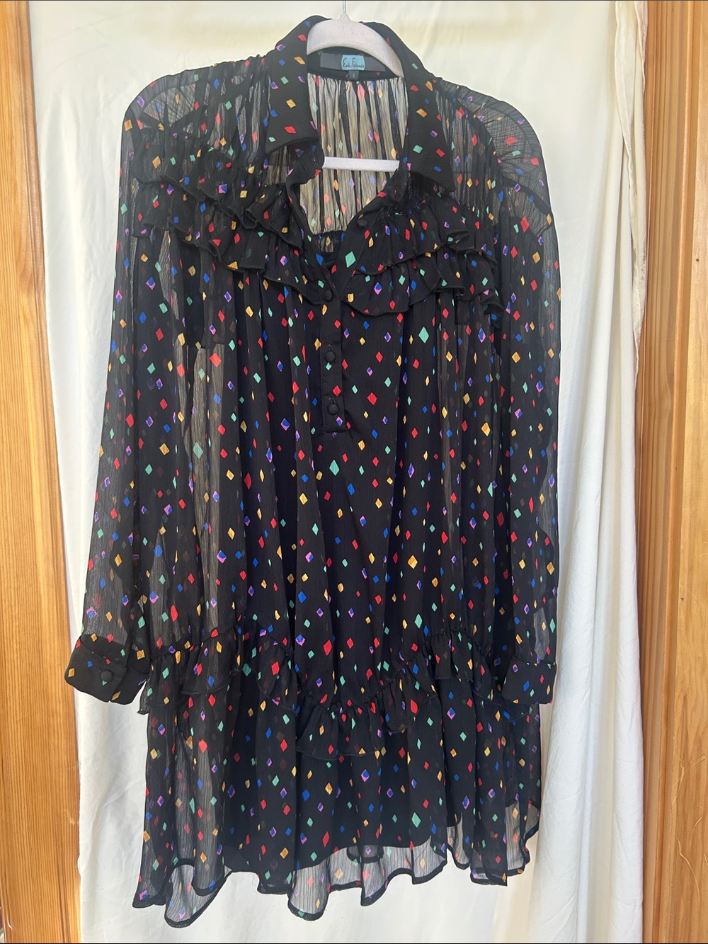 Eva Franco Black Midi Dress with Multicolor Diamond Print